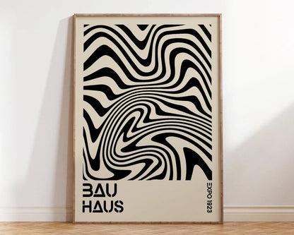 Mid Century Modern Black Bauhaus Canvas Wall Art Poster, Unframed Wavy Minimalist Bauhaus Wall Art Prints for Living Room Dec