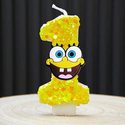 Cute SpongeBob Candle Anime Number 0-9 Kids Birthday Cake Decoration Supplies Cute Cartoon Party Accessories Supplies - A 1