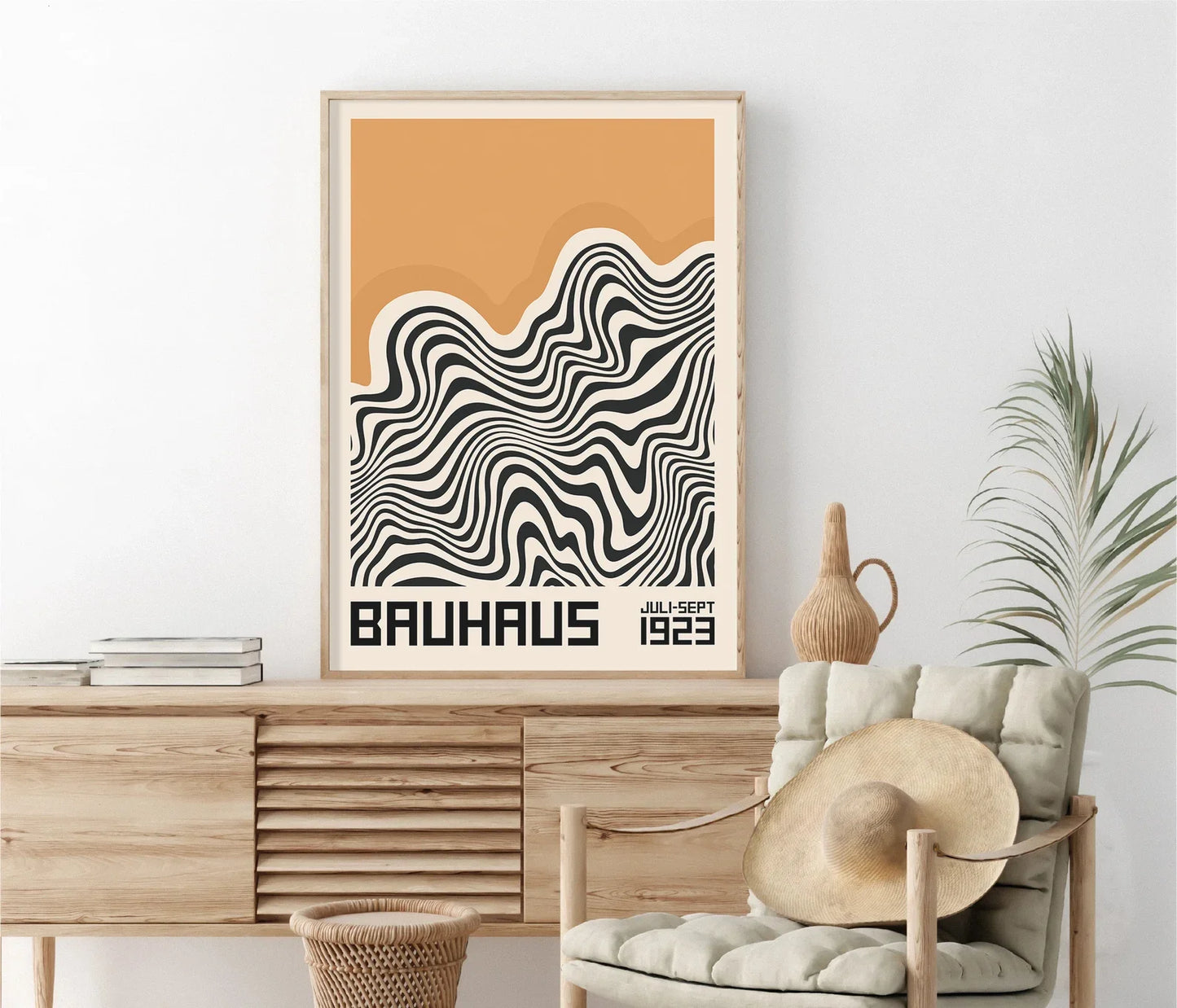 Mid Century Modern Black Bauhaus Canvas Wall Art Poster, Unframed Wavy Minimalist Bauhaus Wall Art Prints for Living Room Dec
