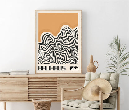 Mid Century Modern Black Bauhaus Canvas Wall Art Poster, Unframed Wavy Minimalist Bauhaus Wall Art Prints for Living Room Dec