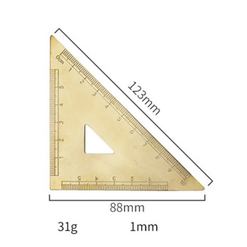 Professional Brass Drafting Set: Triangular Ruler, Protractor, French Curve, Copper Straight Edge Caliper, Vintage Drawing To