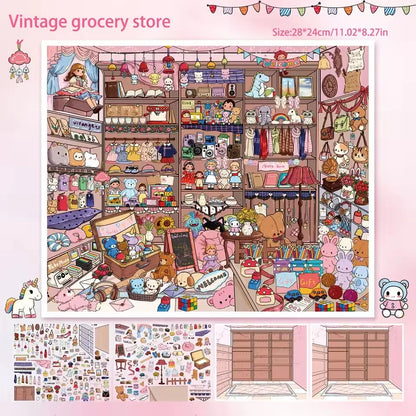 Extra-Large Vintage Grocery Store Scene Stickers Miniature Stickers for Product Storage Series 3D DIY Decorative Collage Stic