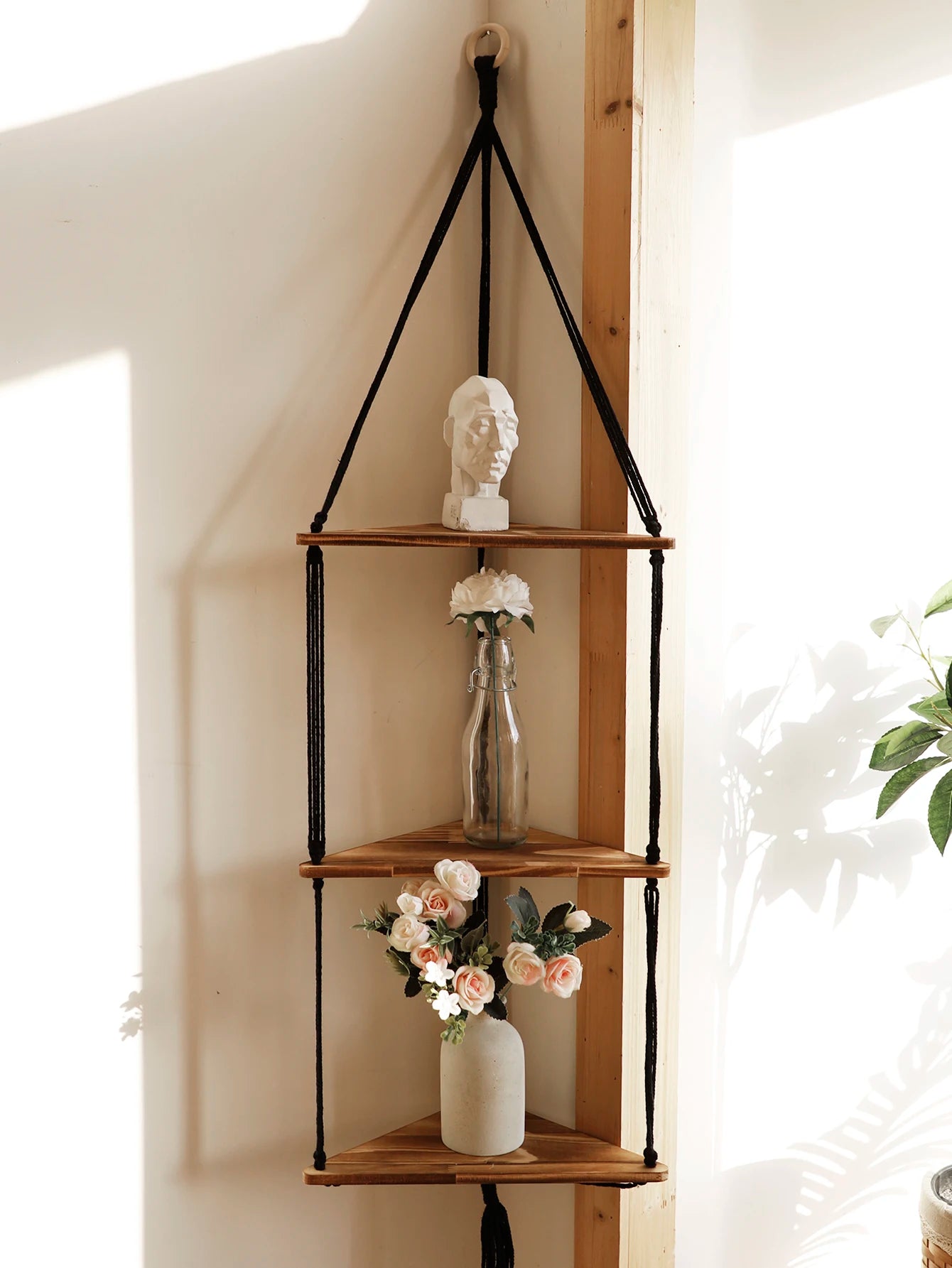 Wooden Corner Shelf Wall Decor Pot Storage Display Stand Macrame Floating Shelf Wall Organizer Boho Room Nordic Home Decorati