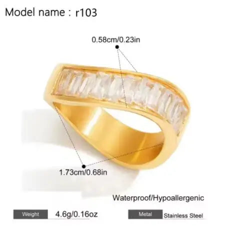 Fashion Simple Stainless Steel Rings For Women Gold Color Smooth Geometric Open Rings Arc Rings Diamonds Jewellery Ring Gift 