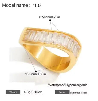 Fashion Simple Stainless Steel Rings For Women Gold Color Smooth Geometric Open Rings Arc Rings Diamonds Jewellery Ring Gift 