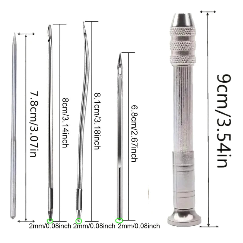 Leather Sewing Needles Kit, Set Contains Silver Leather Sewing Awl, 4 Piece Needle Suitable for Leather Canvas Tent