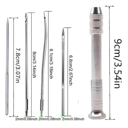 Leather Sewing Needles Kit, Set Contains Silver Leather Sewing Awl, 4 Piece Needle Suitable for Leather Canvas Tent