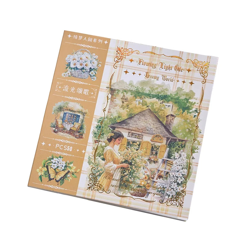 Garden Journal Stickers, 50 Sheets Junk Journaling Sticker Book, Scrapbook Supplies, Watercolor Scrapbooking For Adults - Yel