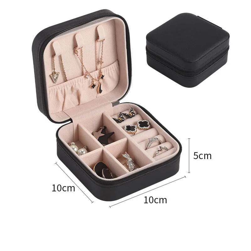 Simple Ins Macaroon Jewelry Box Travel Travel Studs Necklace Ring Jewelry Box, Portable - black