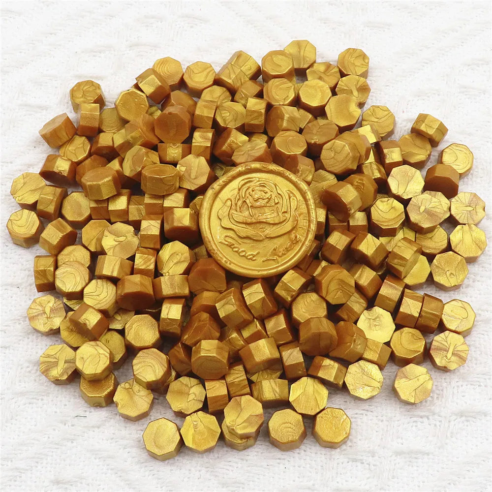 100pcs/bag Octagon Sealing Wax Beads For Seal Stamp, Handmake Embellishment Of Card Envelope, Fire Lacquer Sealing Wax - gold