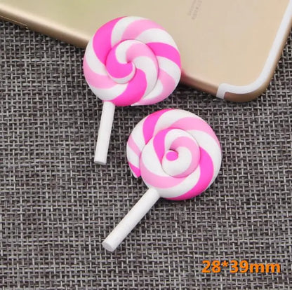 10pcs /lot Beauty Kawaii Rainbow lollipop Candy Polymer Clay Cabochons Flatback For DIY Phone Decoration - 17