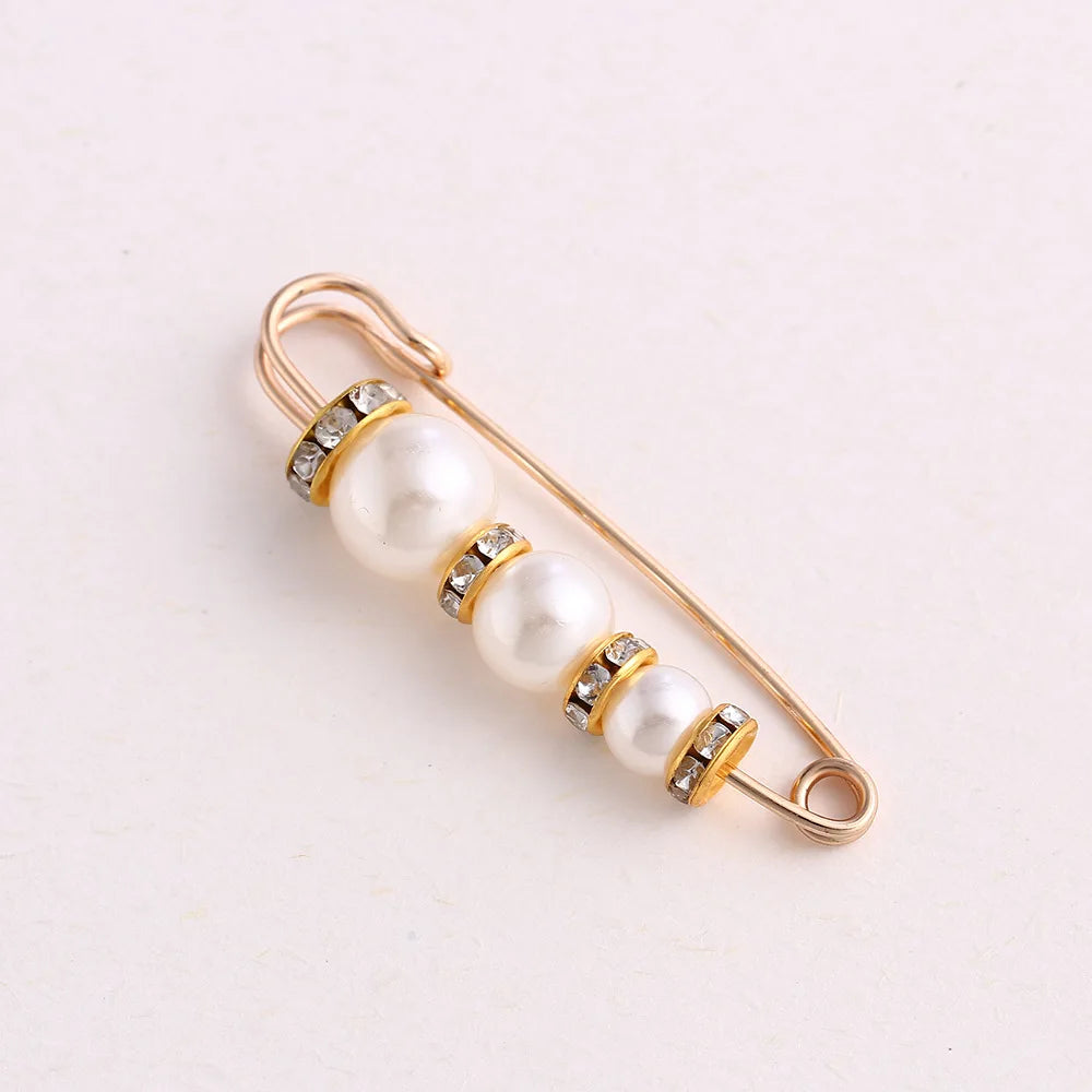 Women New Cute Imitation Pearl Rhinestone Brooch Anti-lighting Skirt Waist Pin Fashion Jewelry Accessories Gifts - 5.8CM 2204