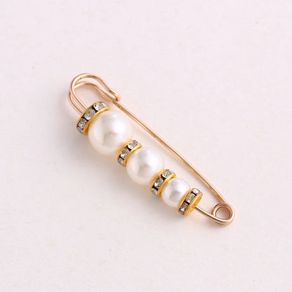 Women New Cute Imitation Pearl Rhinestone Brooch Anti-lighting Skirt Waist Pin Fashion Jewelry Accessories Gifts - 5.8CM 2204