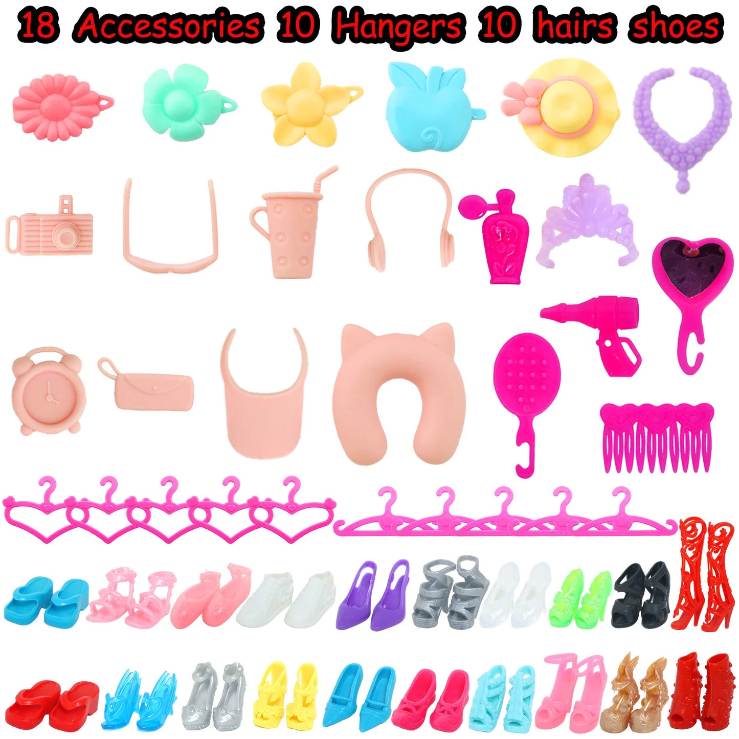 50 Pcs/Set Handmade Doll Clothes for 11.5'' Doll 2 Evening Gown Bikinis 3 Outfit 2 Mini Dress 10 Hangers 31 Accessories Kids 
