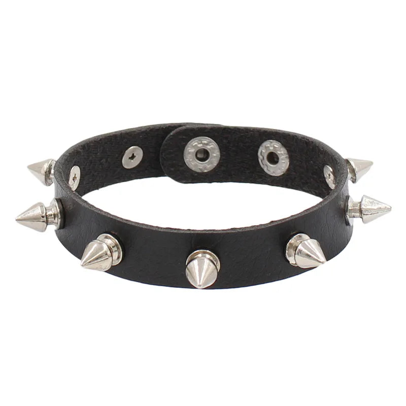 Vintage Leather Bracelets Punk Row Cuspidal Spikes Rivet Stud Wide Cuff PU Leather Punk Gothic Rock Unisex goth accessories -