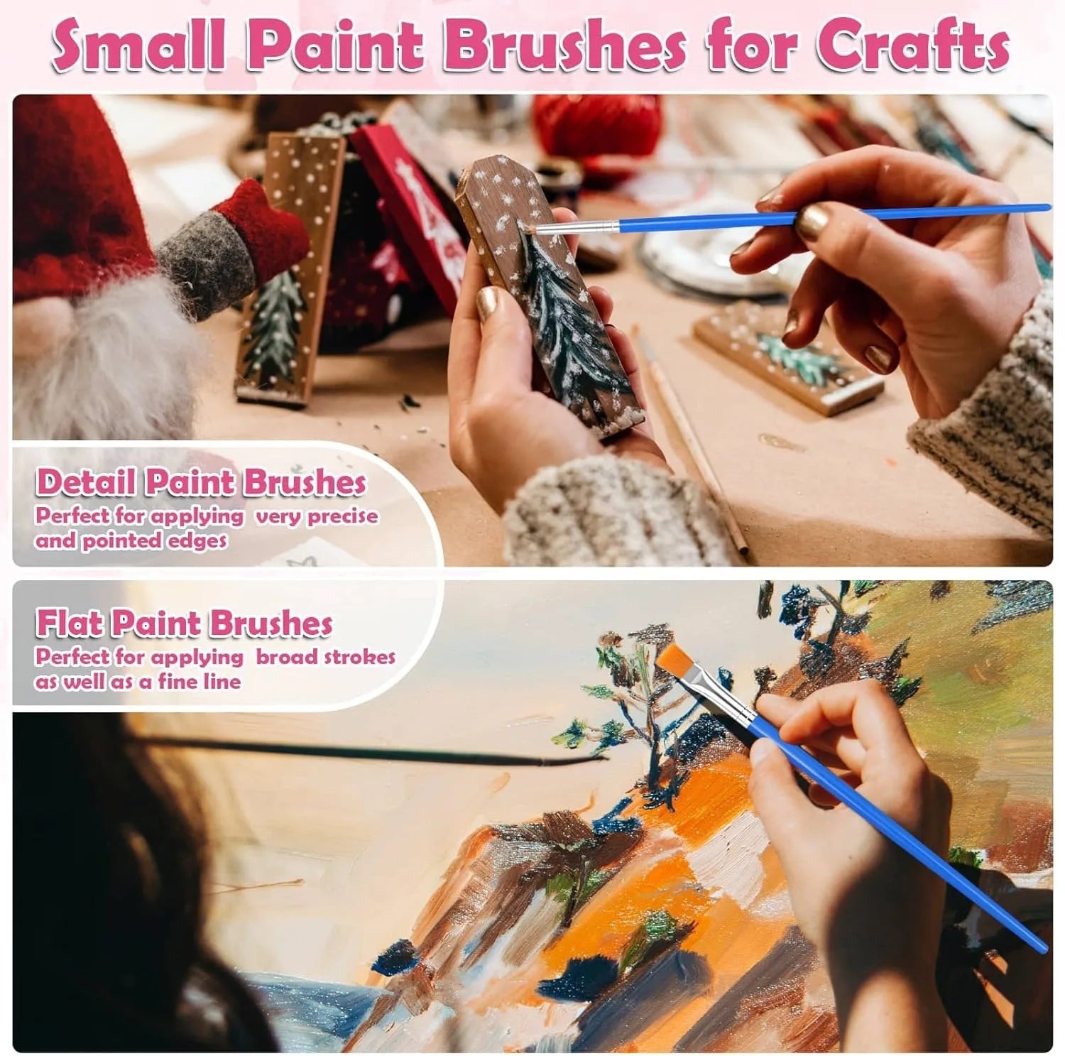 20-200Pcs Painting Brushes Set Art Round Flat Nylon Hair Paint Brush for Oil Acrylic Watercolor Kids/Artists/Beginners/Studen
