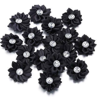 20pcs/lot 40mm Mini Inlaid Rhinestones Small Handmade DIY Satin Ribbon Flowers Head Decorate Clothing Supplies Accessories