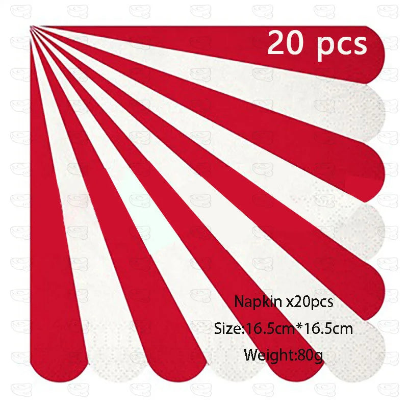 Circus Birthday Party Decor Red White Striped Disposable Tableware Sets Plates Cups PE Tablecloth Napkin Knives Forks Supplie