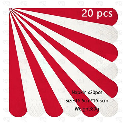 Circus Birthday Party Decor Red White Striped Disposable Tableware Sets Plates Cups PE Tablecloth Napkin Knives Forks Supplie