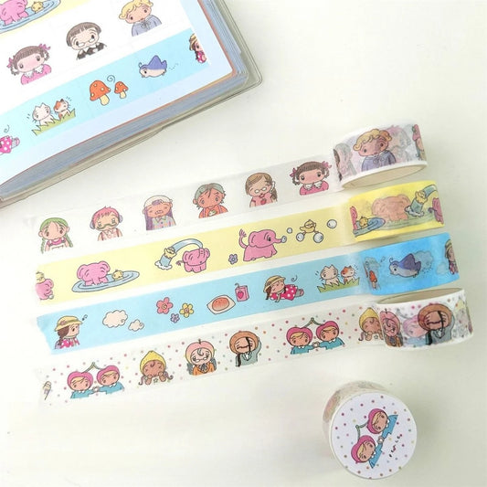 Washi Paper Tape Cute Little Girl Small Animal Handbook Decoration Material Sticker 3 Meters