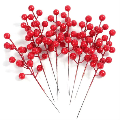 10Pcs Christmas Decoration Artificial Pine Branches Holly Berries Red Berry Branches for Christmas Tree Wreath Gifts Decorati