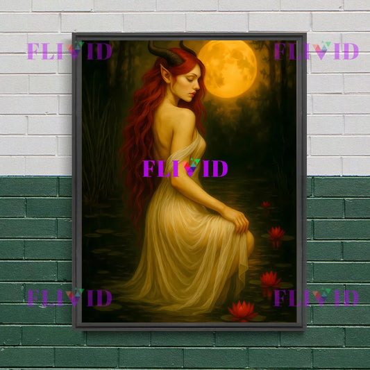 Lilith Goddess Wall Art,Dark Feminine Power Gothic Wall Decor,Ethereal Witchy Night Lilith Portrait Art Poster Print Home Dec