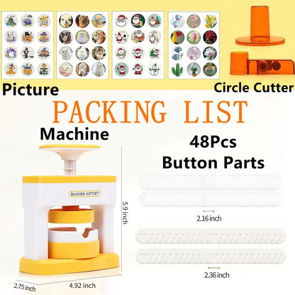Kid Gift Badge Button Maker Machine Set, DIY Pin Button Press Badges Maker Machine with 48Pcs Button Parts+Picture+Circle Cut