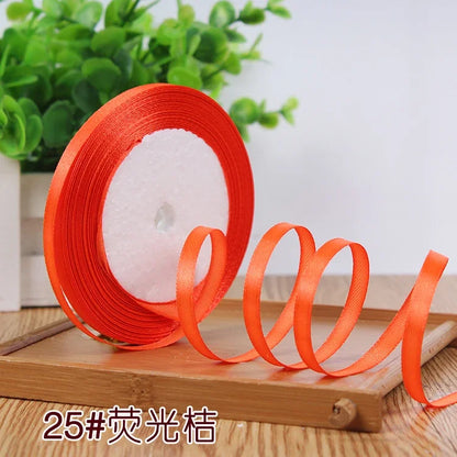 New (25 Yards/lot) 1/4''6mm Single Face Silk Satin Ribbon Wedding Decorative Ribbons Christmas Gift Wrap DIY Handmade Materia