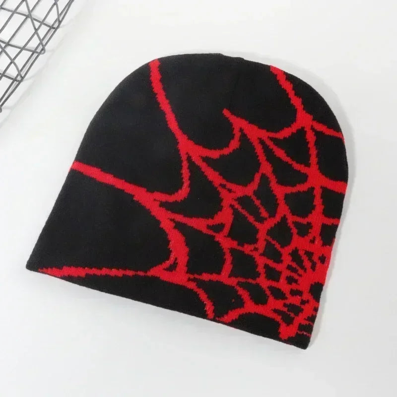 Knitting Spider Web Design Hat Skullies Beanies for Men Women Pullover Pile Cap Y2k Goth Warm Beanie Hats New Hip-hop Street 