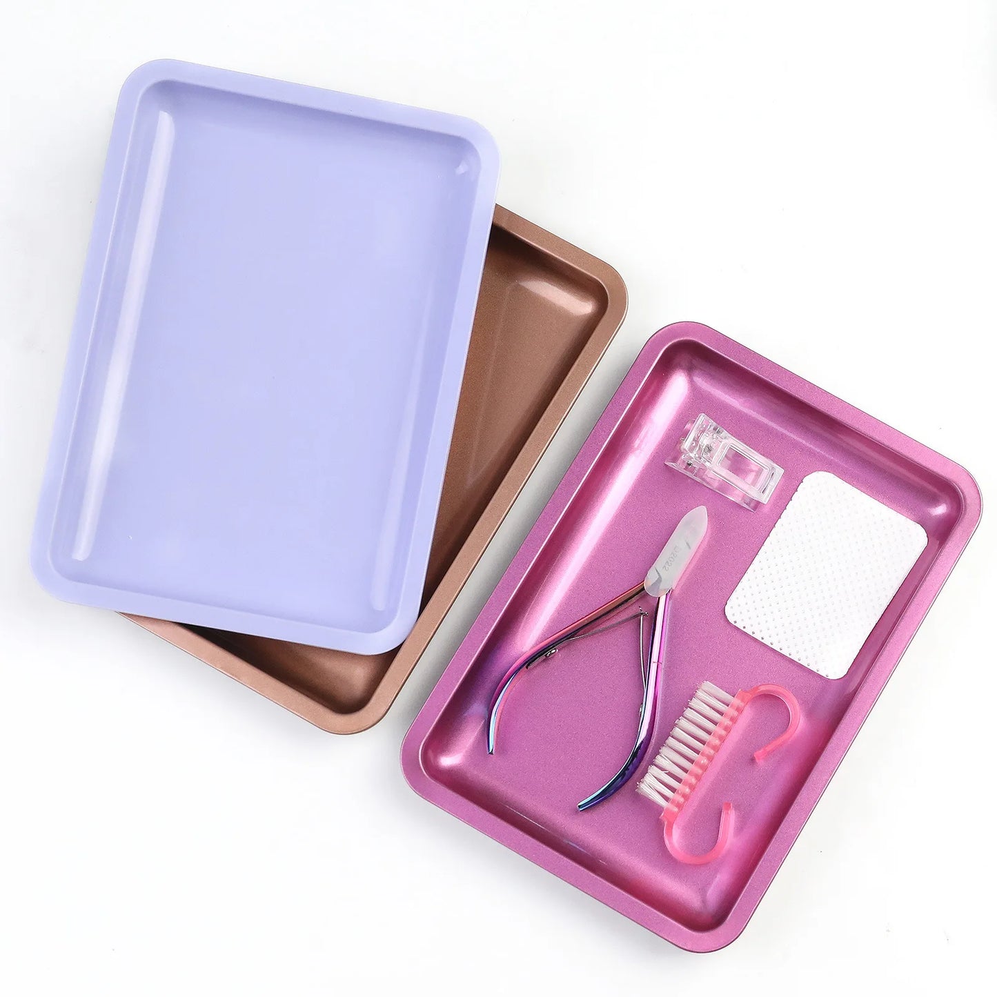 1PC Square Stainless Steel Cosmetic Storage Tray Nail Art Manicure Plate Tweezers Clippers Pens Container False Nails Dish To