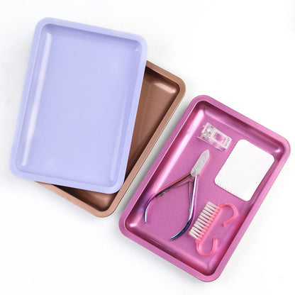 1PC Square Stainless Steel Cosmetic Storage Tray Nail Art Manicure Plate Tweezers Clippers Pens Container False Nails Dish To