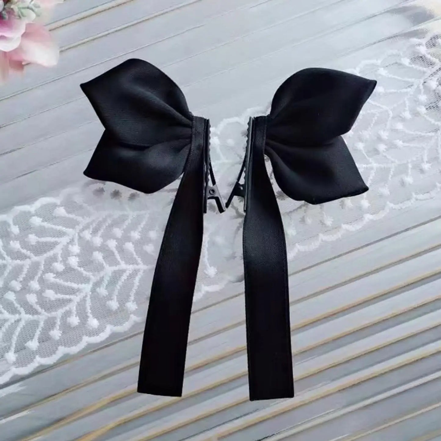 2pcs Sweet Bows Hair Clips Women White Ribbons Ponytails Clip Girls Cute Headwear Fashionable Korean Style Hairgrips Hairpins