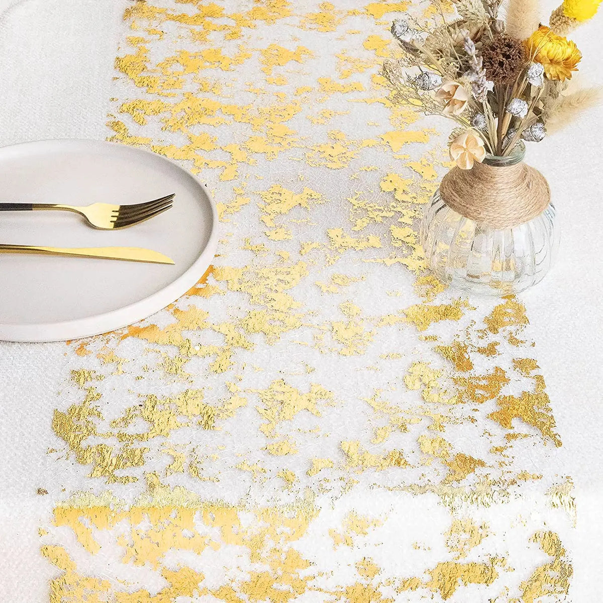 Sparkle Metallic Gold Thin Table Runners Gold/Silver Sequin Glitter Metallic Foil Thin Mesh Roll Wedding Valentine's Day Deco