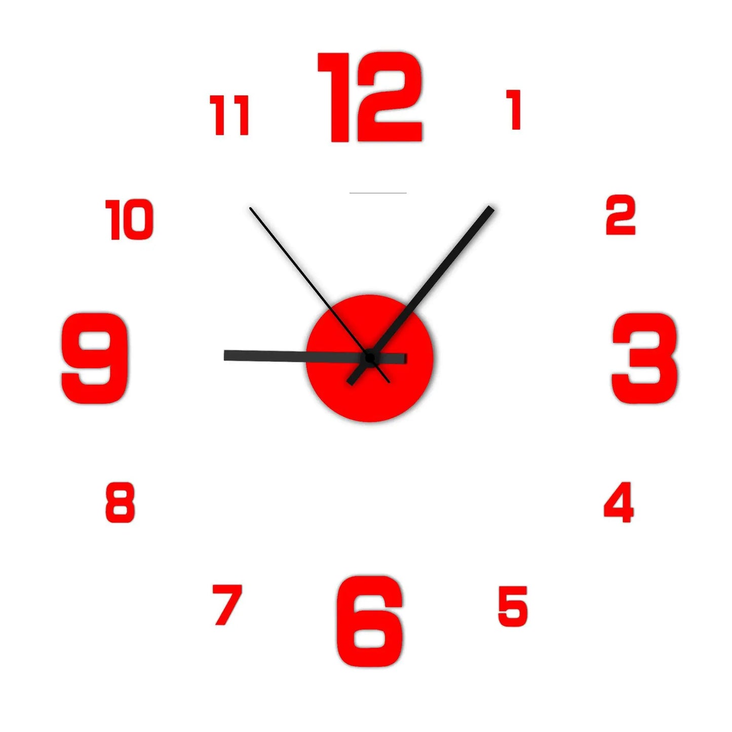Creative Frameless DIY Wall Clock Wall Decal Home Silent Clock Living Room Office Wall Decoration - Red