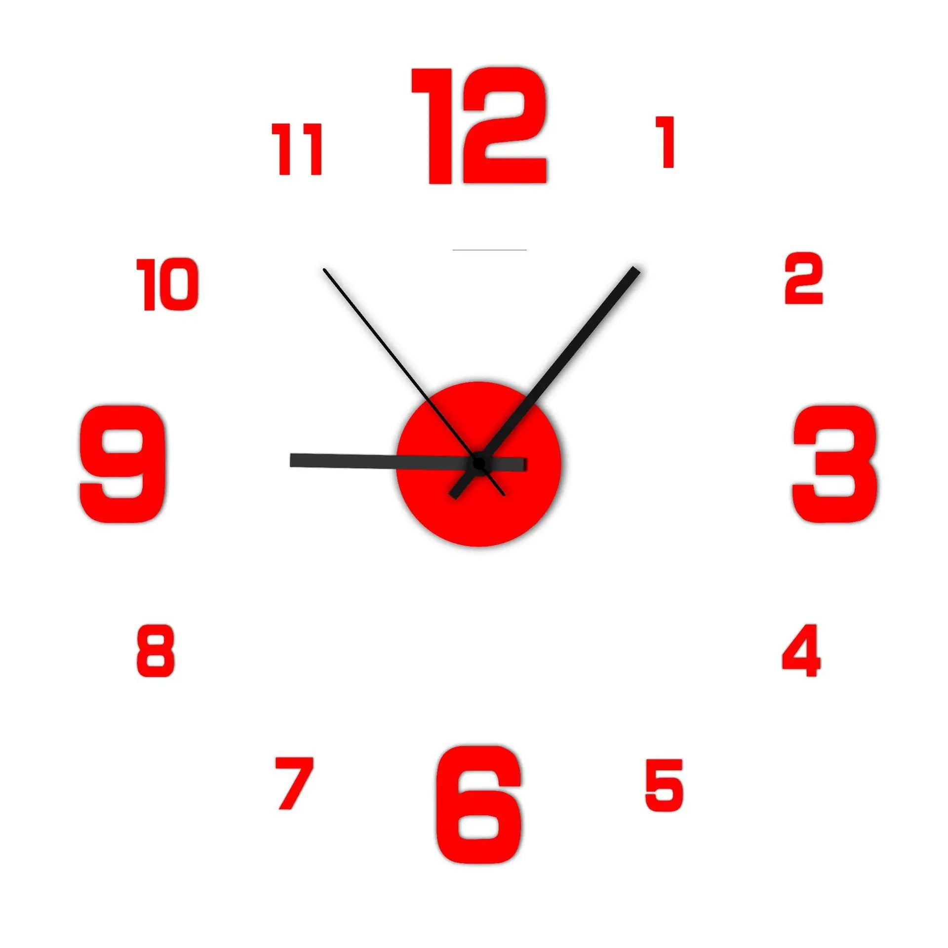 Creative Frameless DIY Wall Clock Wall Decal Home Silent Clock Living Room Office Wall Decoration - Red