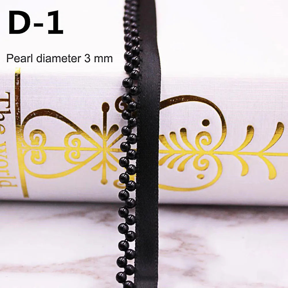 1yard/lot White black Pearl Bead lace Ribbon Tape lace fabric Trim Ribbons for DIY Sewing Garments Handmade Clothing Accessor
