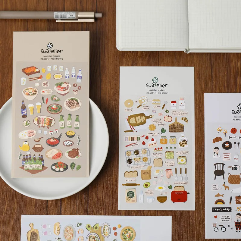 Suatelier Foods Stickers Aesthetic Scrapbooking Cute Junk Journal Ephemera Korean Deco Sticker Planner Diary DIY Craft Suppli