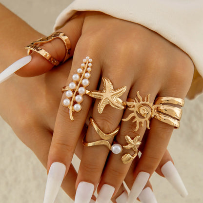 Tocona 2024 New Fashion Luxury Imitation Pearl Open Ring Sets for Women Elegant Gold Color Ring Party Jewelry Accessories - 3
