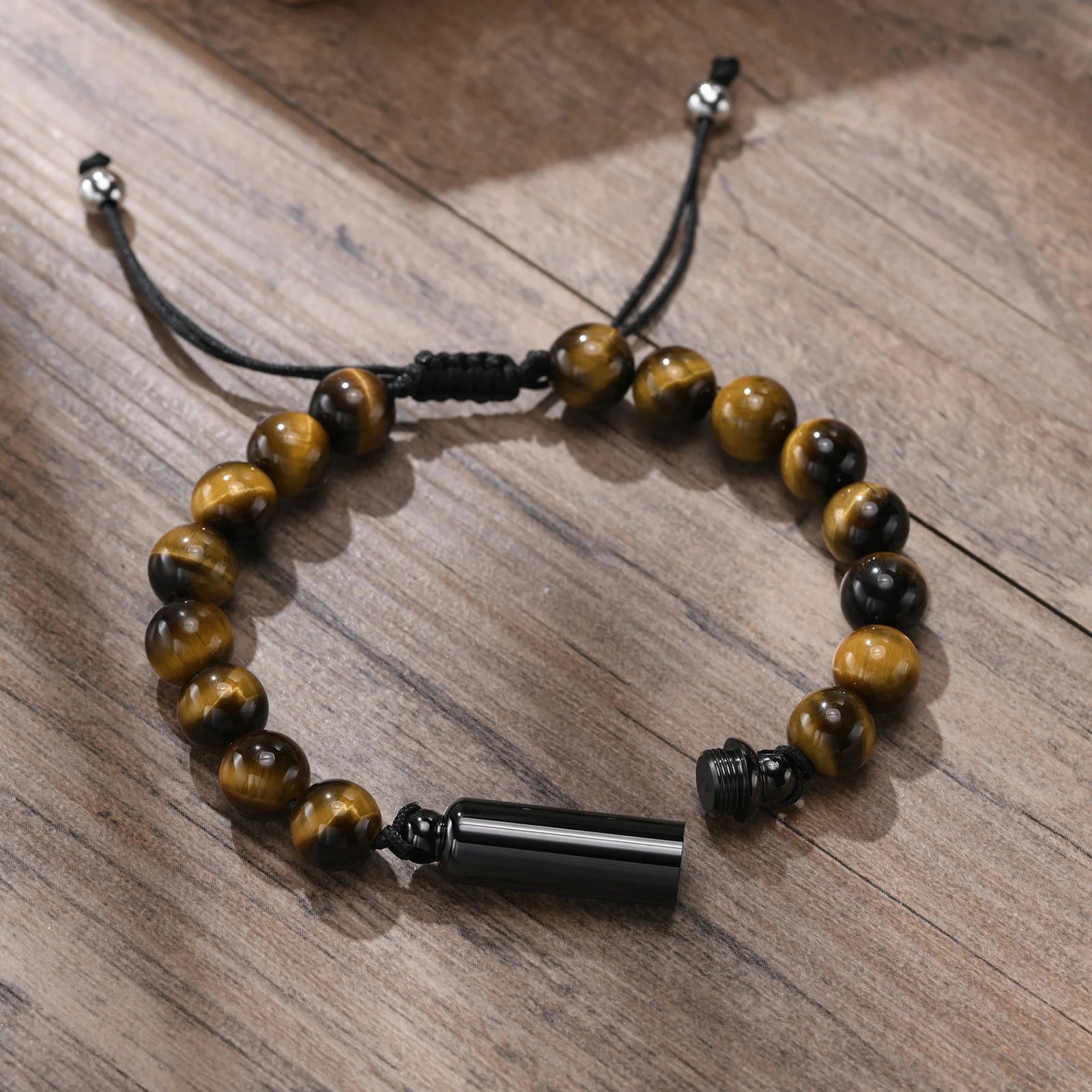 Cremation Urn Man Bracelets Adjustable Tiger Eye Beads Chain Wristband Pet Family Papa Ashes Holder Stainless Steel Jewelry