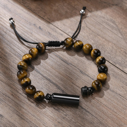 Cremation Urn Man Bracelets Adjustable Tiger Eye Beads Chain Wristband Pet Family Papa Ashes Holder Stainless Steel Jewelry