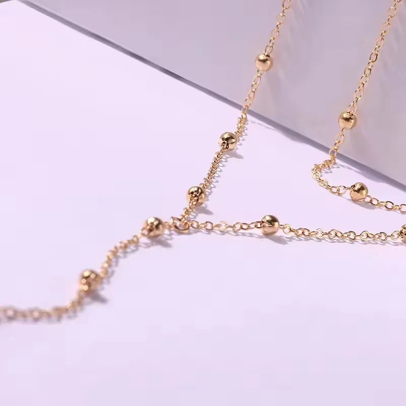 New Gold Color Lariat Layering Necklace for Women Double Laryered Long Chain Drop Pendant Choker Necklaces Fashion Jewelry Gi