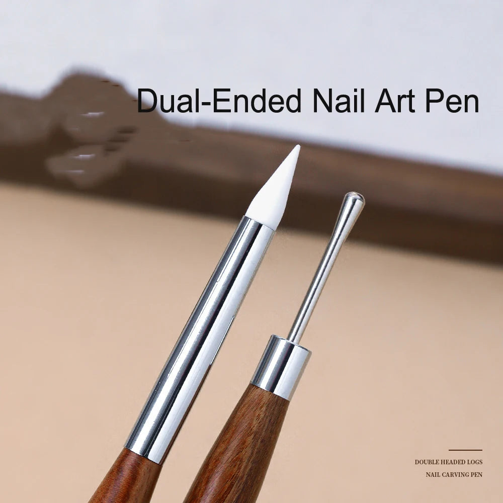 1Pcs Double-ended Nail Art Brush Silicone Carving/Painting Flower Nail Pen Gel Polish Glue Adjusting Embossing DIY Manicure T