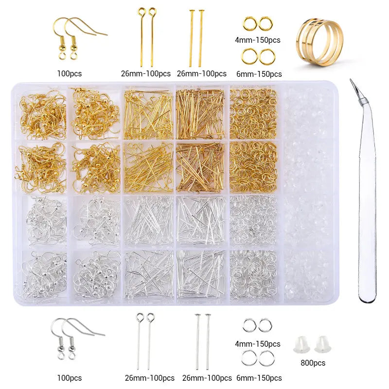 Jewelry Making Supplies Kit with Jewelry Tools Open Jump Rings Lobster Clasps Crimp Beads Earring Hooks Accessories for Jewel