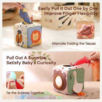 Montessori Cloths Toys Magic Cotton Animal Tissue Box Kids Finger Exercise Cloth Busy Box Toys Baby Educational Activity Sens