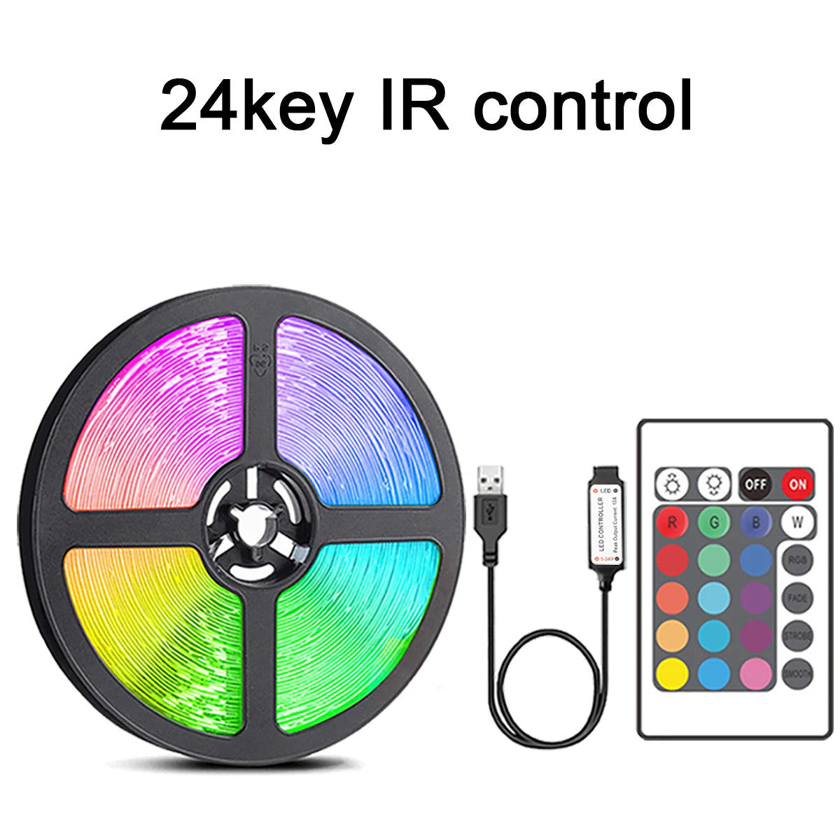 Led Strip Lights with 44 Key Remote Control 1m 5m 10m 20m RGB Tape Led Wall Room for Home Bedroom Party Decor TV Backlight - 