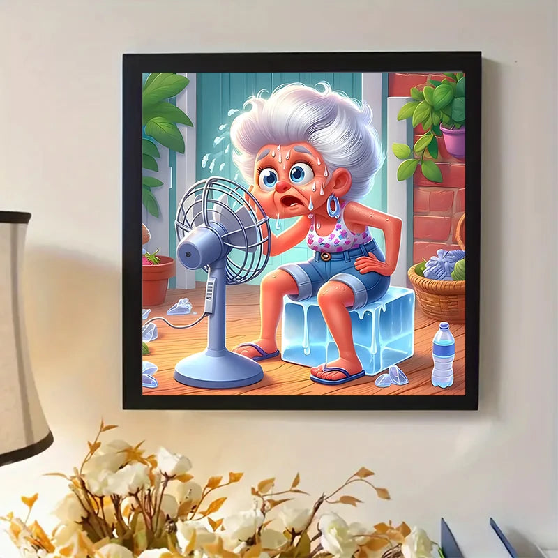 Grandma Diamond Painting Set with Fan Blowing, DIY Adult Full Diamond Home Decoration Painting Set, Adult, Frameless Art Craf