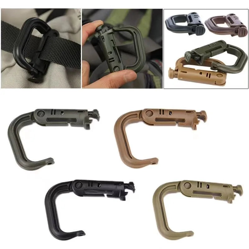 5Pcs Plastic D-Ring Tactical Carabiner Grimlock Lock Hard Hook Buckle Clip For Molle Webbing Accessories Backpack/Pouch/Bag/B