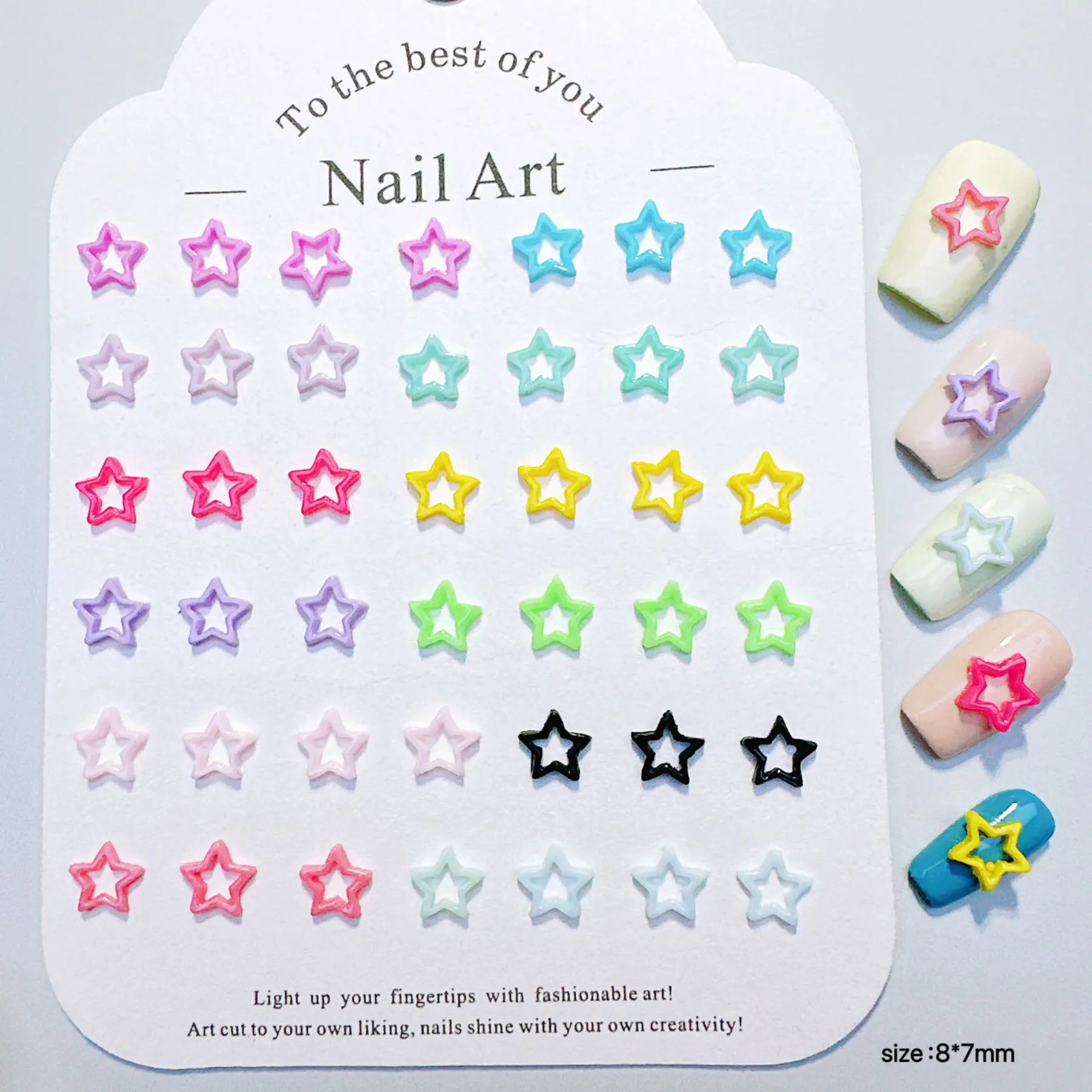 100Pc/bag Macaron Hollow Star Nail Charms Dopamine Color Resin Press-On Nail Decor Mixed Vibrant Kawaii DIY Manicure Accessor