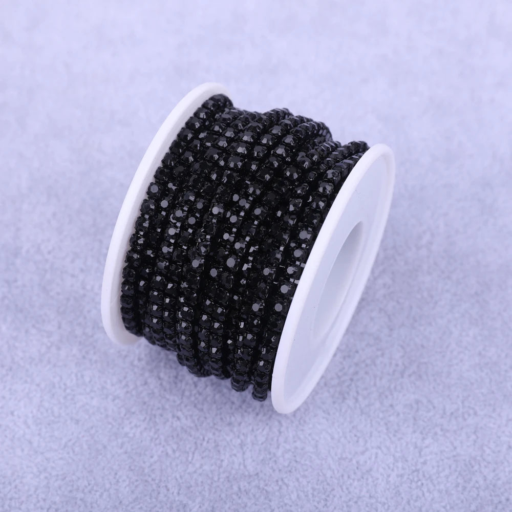 Crystal 10 Yard Rhinestones Trim Stone Cup Chain Gold Diamond Strass Decorative Applique Crystal Trimmings For Dresses - Jet 