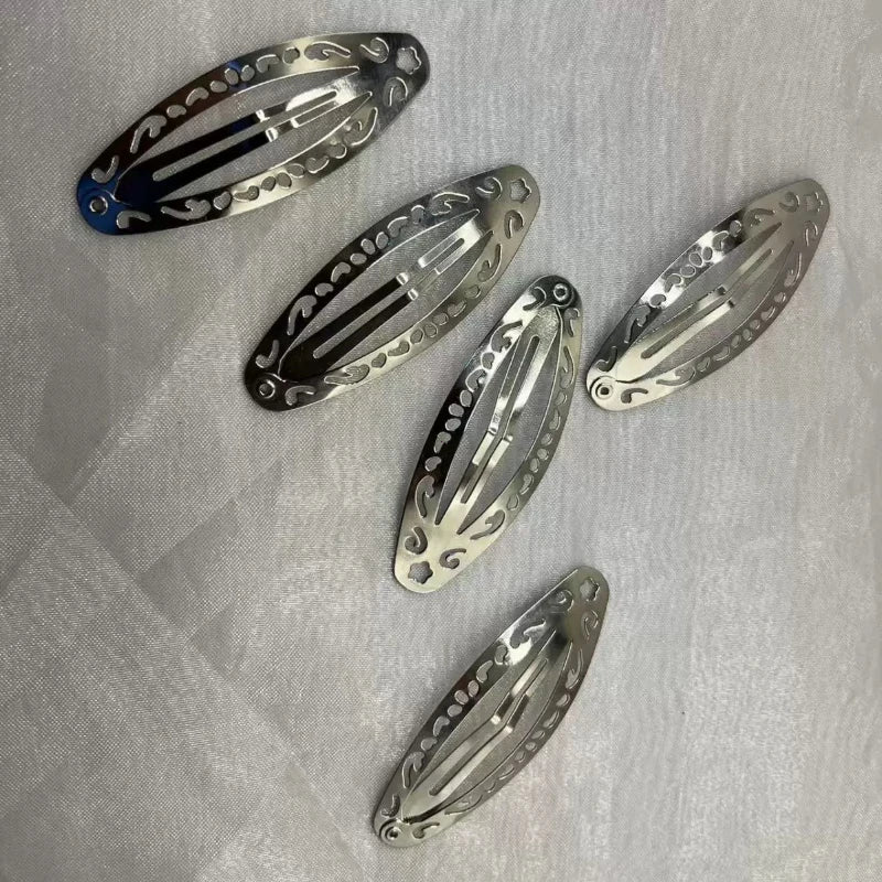 Vintage Hollowed Out Pattern Hair Clips Y2K Geometric Silver Oval Snap Hairclips Punk Metal Side Hairpin Korean Hair Accessor